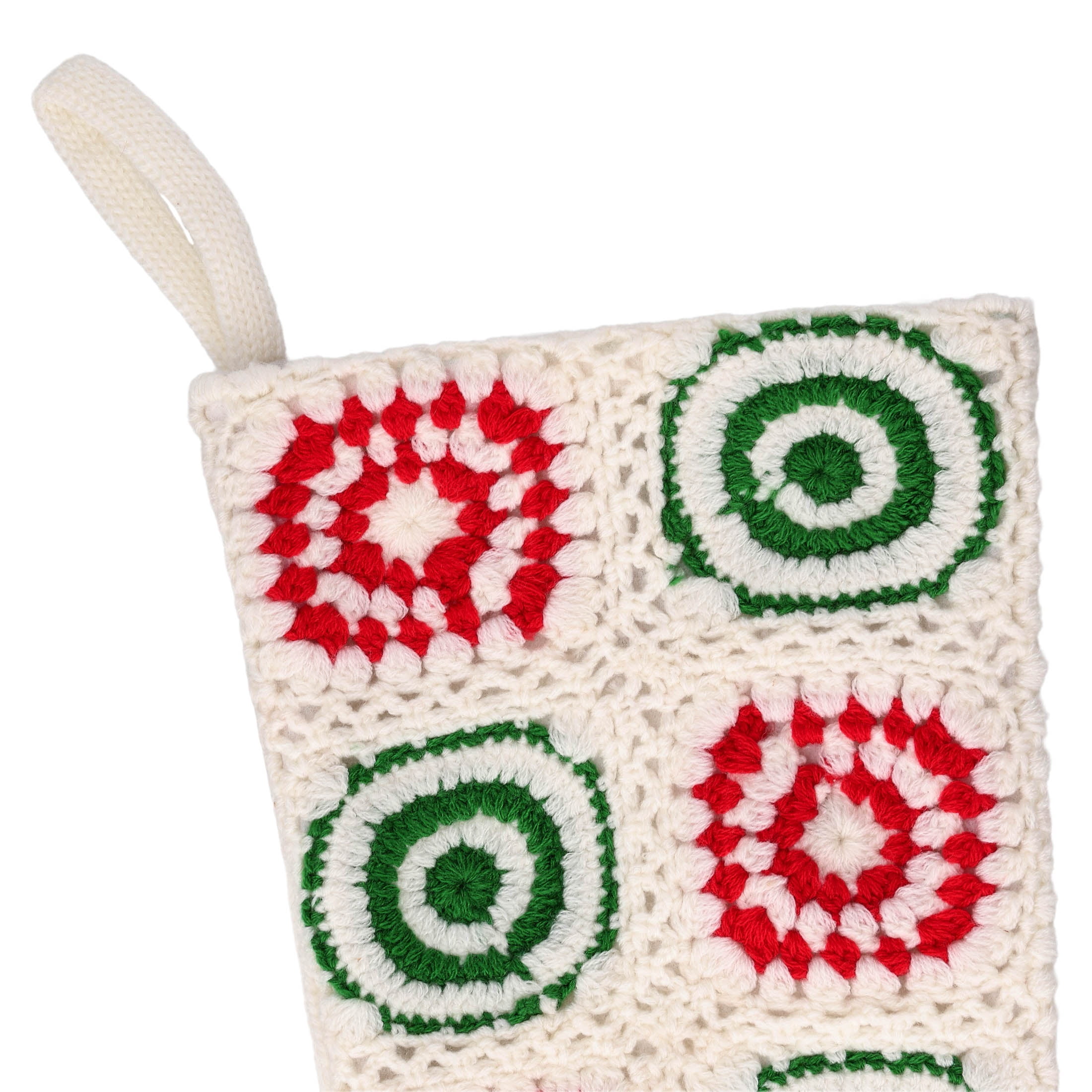Crochet Christmas Stocking, White/Red/Green, 19", by Holiday Time