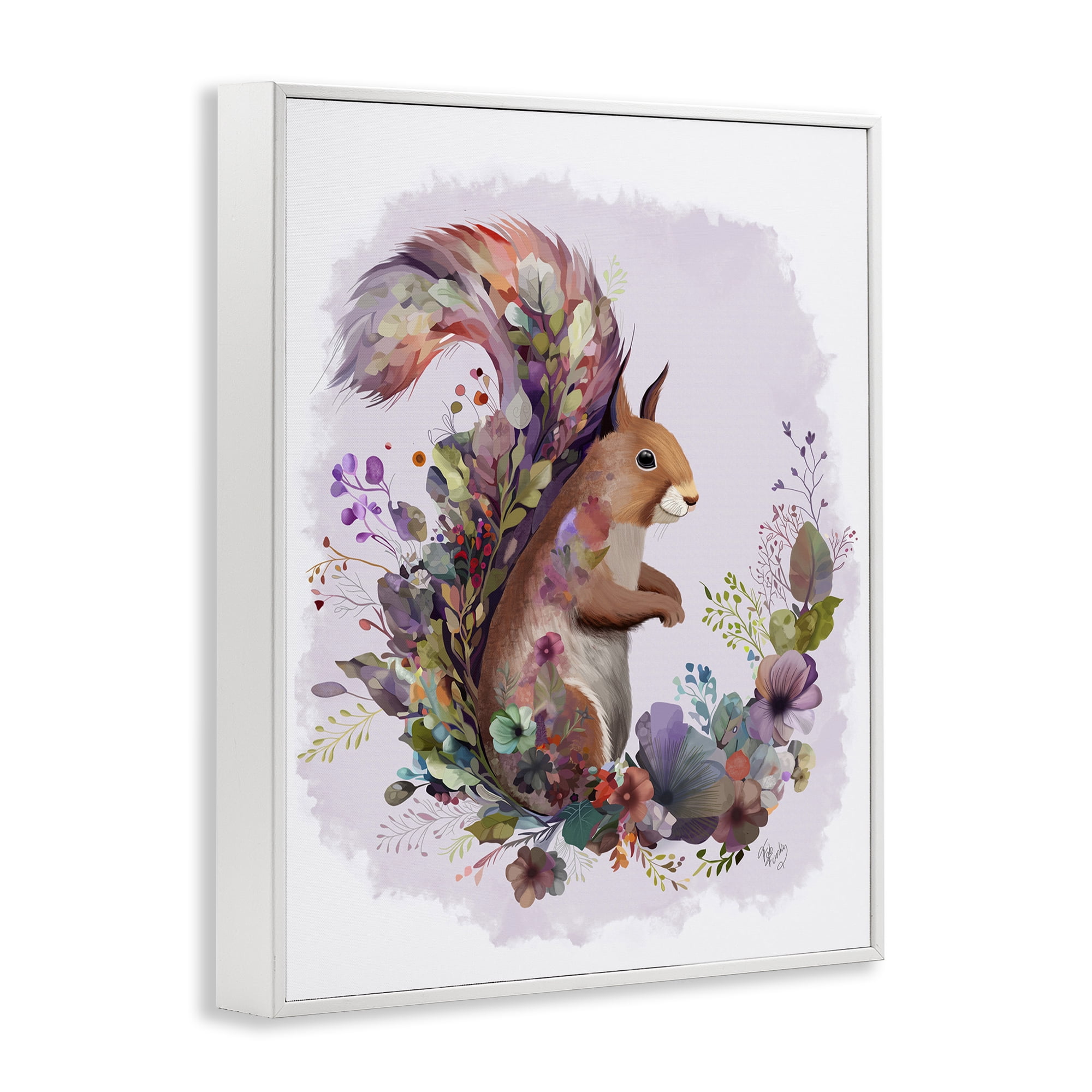 Stupell Industries Squirrel & Floral Garland Animals & Insects Painting White Framed Art Print Wall Art, 16 x 20