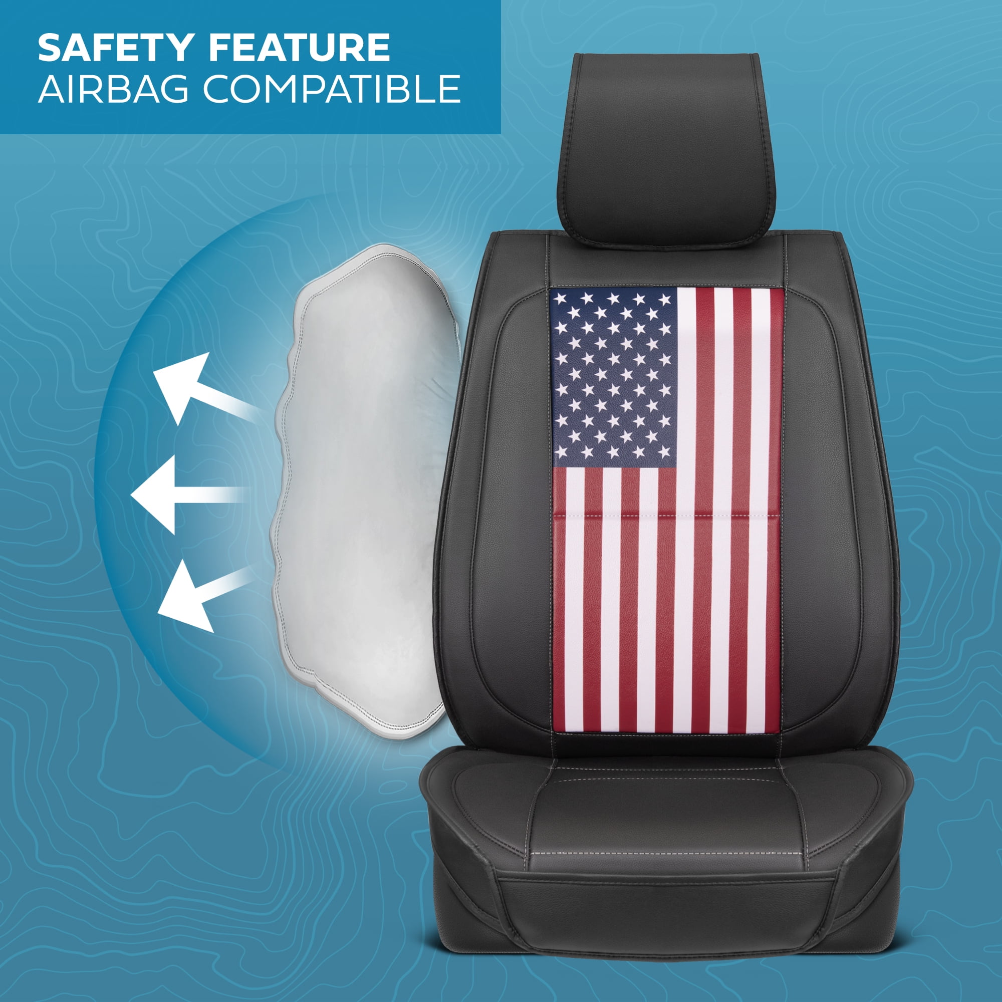 MotorBox American Flag Seat Covers for Trucks, Cars, & SUV - Napa Leather US Car Seat Covers American Flag Truck Accessories - Car Seat Cover Patriotic American Flag Car Accessories Car Seat Protecto