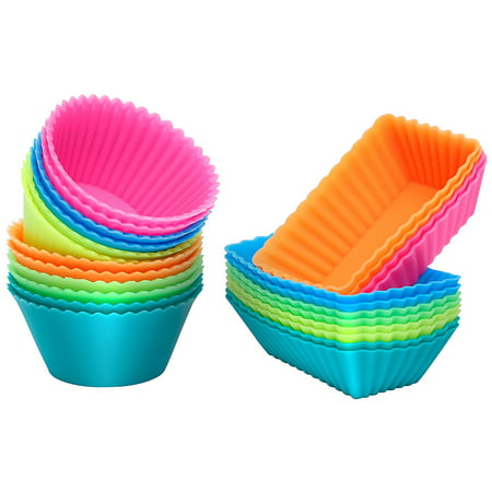 IPOW Silicone Cupcake Liners Kit Reusable Mini Baking Cups Nonstick Pastry Muffin Molds Holders, 24pcs, Rainbow