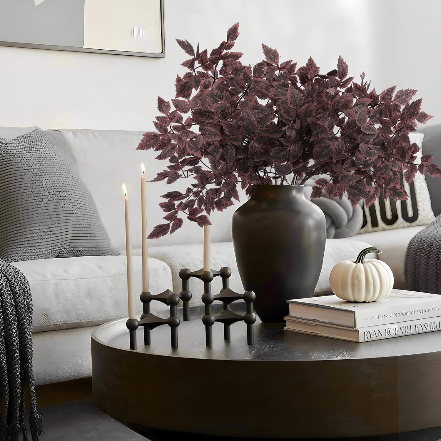 4 Bundles Artificial Snakeroot Leaf Spray 23IN Burgundy Autumn Decor for Wreath Vase Centerpiece