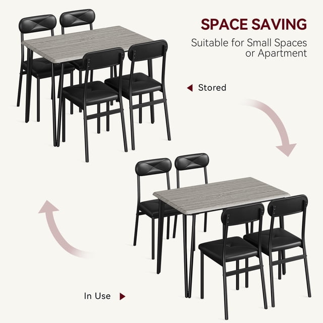 Dining Table Set for 4,Kitchen Table with Upholstered Chairs,Compact Furniture for Small Spaces, Apartments, Workspaces