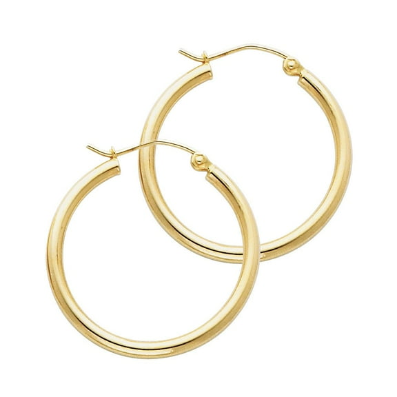 14k Solid Yellow Gold Plain Hoop Earrings Aracadas de Oro 2mm - 25mm