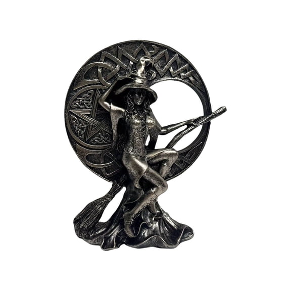 Halloween Resin Witch Figurines, Vintage Gothic Witch Desktop Decorations, Black Resin Statue for Bedside, Shelf, Mantel