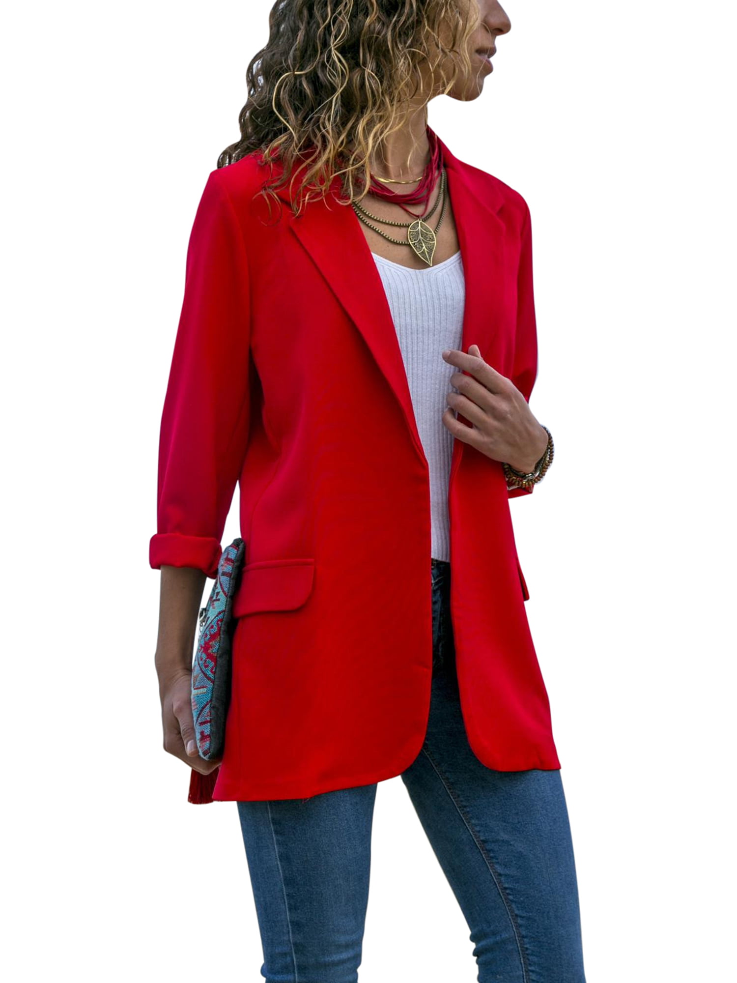 Womens Fashion Simple Office Lady Lapel Suit Coat Long-Sleeve Jacket Button Coat