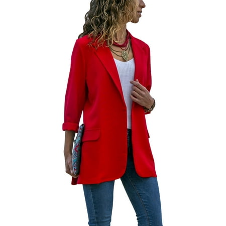 Fashion Women Long Sleeve Lapel Cardigan Jacket Casual Blazer Suit Top Jacket Coat (Best Coat To Wear Over A Suit)