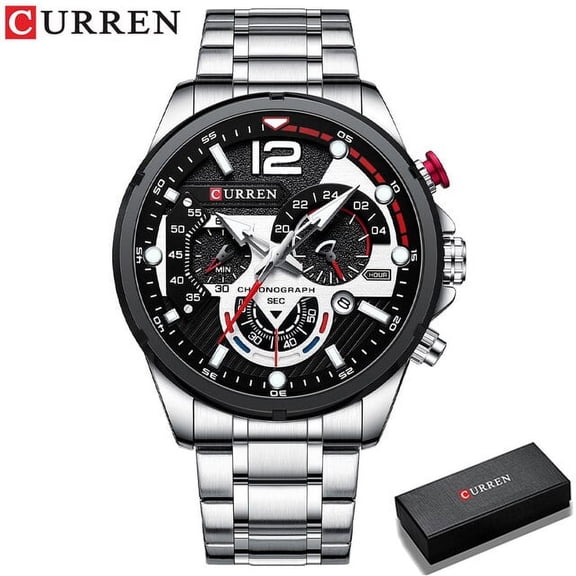 Curren Fashion Quartz Watches Men Casual Sport Wristwatch With Stainless Steel Chronograph Dial Clock With Luminous - Quartz Wristwatches