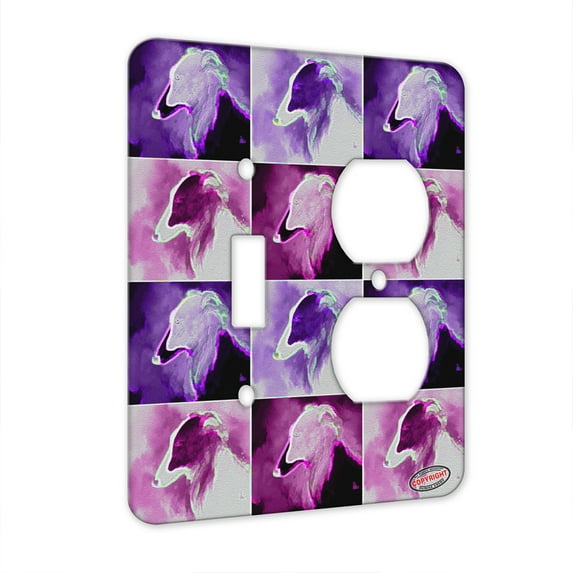 KuzmarK™ 2 Gang Single Toggle / Single Duplex Wall Plate - Long Haired Black and White Whippet Sighthound Dog Electric Art by Denise Every