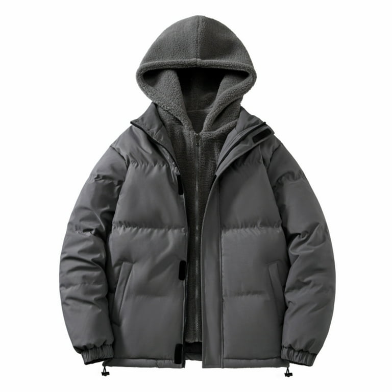 Men's Hoodie Winter Coats Waterproof Long Sleeve Sherpa Lined Hooded Puffer  Jacket Winter Warm Fleece Full Zip Windproof Down Coat