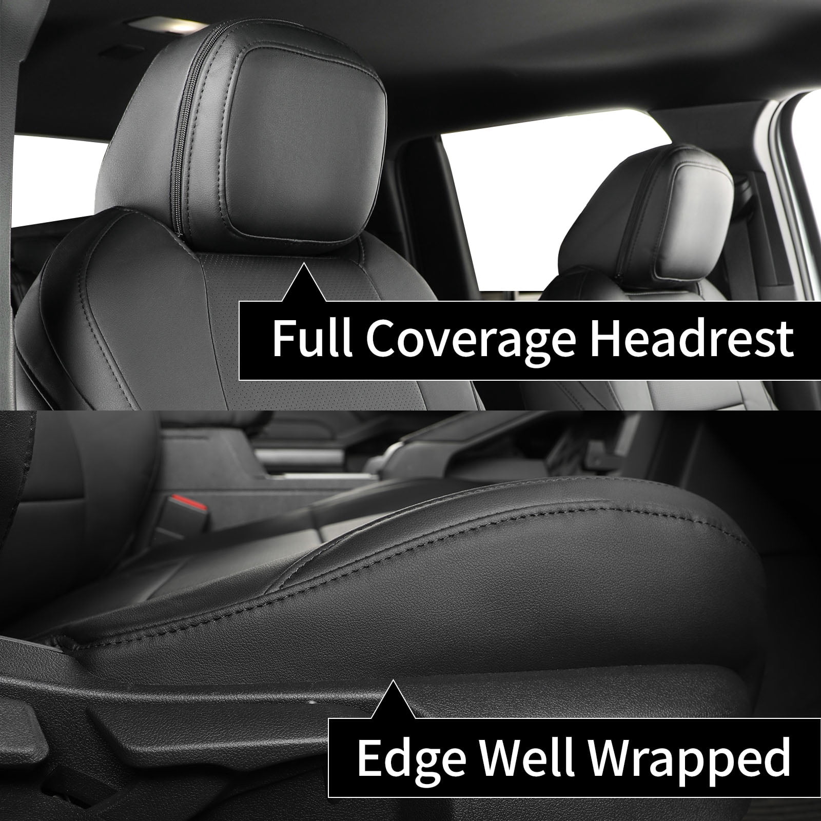 coverdream 2nd Gen Tacoma Seat Covers Custom Fit for 2012-2015 Toyota Tacoma Double Cab/Crew Cab Base (Regular Seats) - Breathable Leather (Full Set, Black/Red)