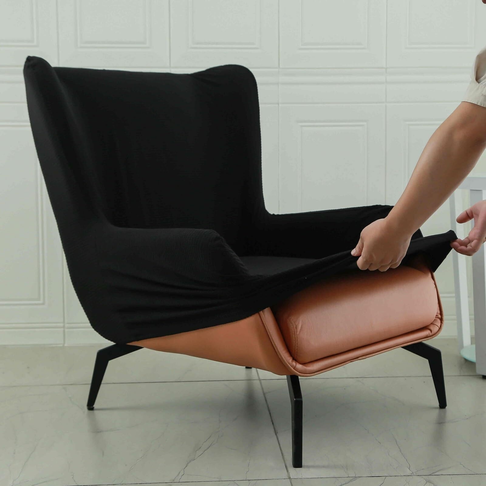 BH-JJSMGS Mid Century Modern Accent Chair Cover Jacquard Armchair Slipcover Soft Armchair Sofa Covers Removable Washable Chair Covers with Arms Furniture Protector for Living Room