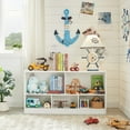 thumbnail image 6 of Kids Toy Storage Organizer, 5-Section Storage Cabinet for Organizing Books Toys, Wooden Bookshelf Daycare Furniture for School, Classroom Playroom, Nursery, Kindergarten (Gray), 6 of 6