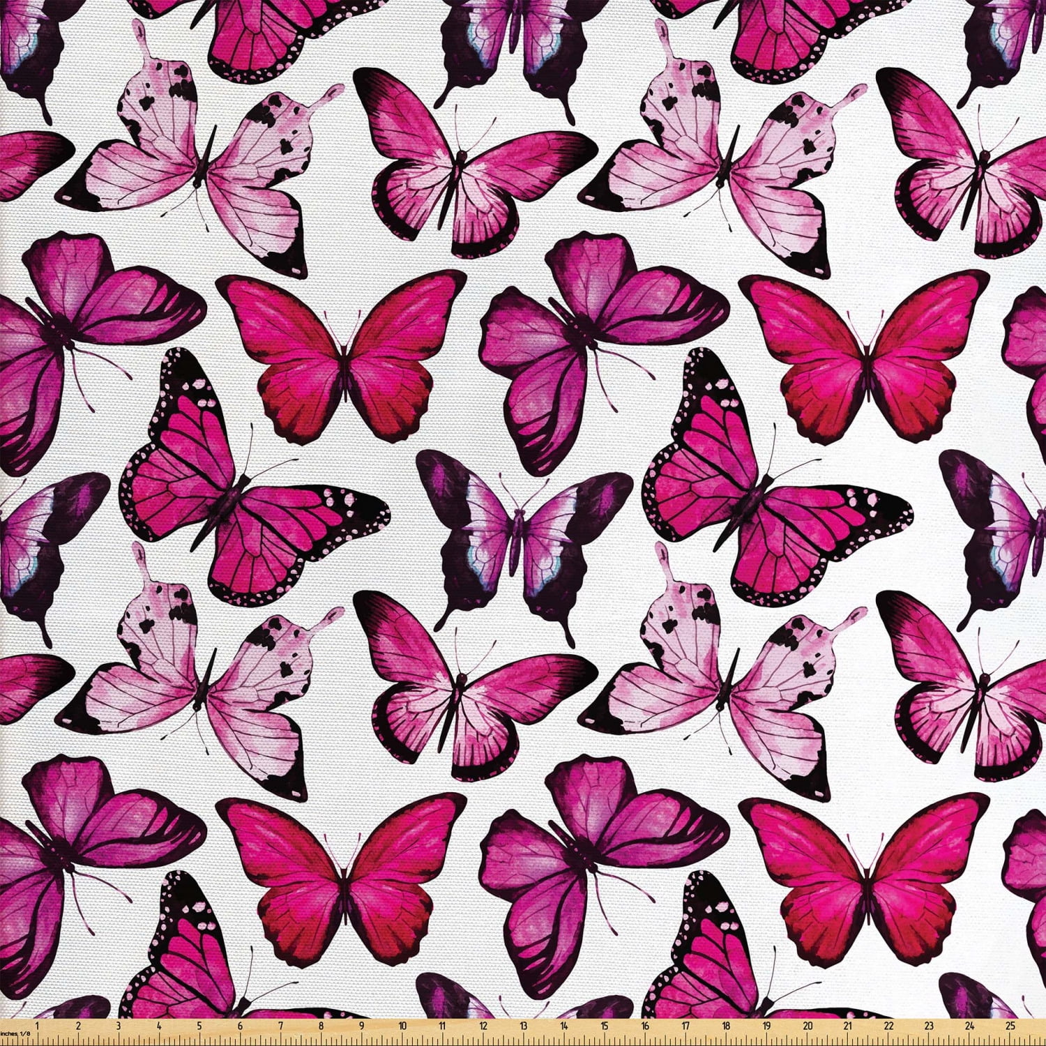 Pink and White Fabric by The Yard, Summer Nature Theme with Watercolor