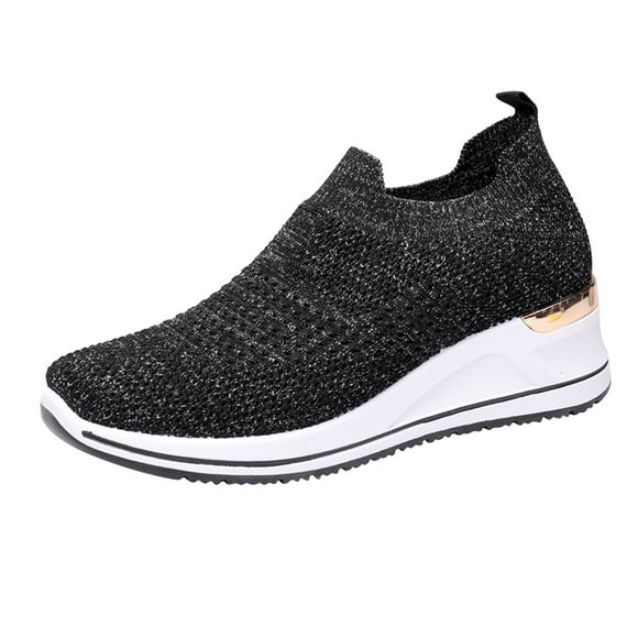 Adult Women Sneaker Sneaker Wedges Shoes for Women Wedding Sport Breathable Mesh Shoes Leisure Running Casual Wedge Trainer Shoes Outdoor Female Sneaker(Black,8.5)