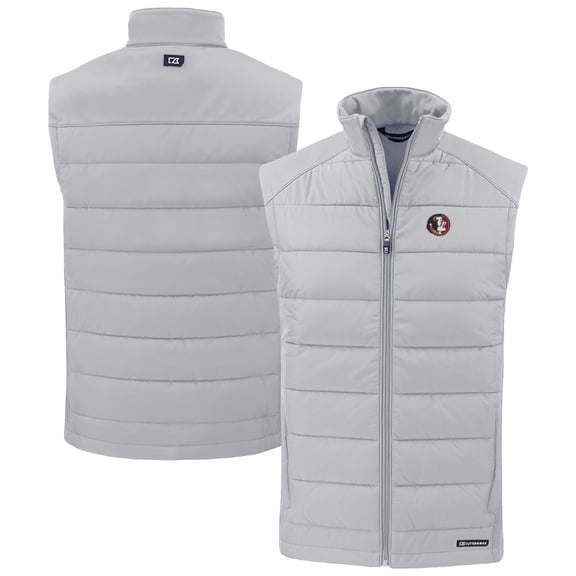 Men's Cutter & Buck Gray Florida State Seminoles Evoke Hybrid Eco Softshell Recycled Full-Zip Vest