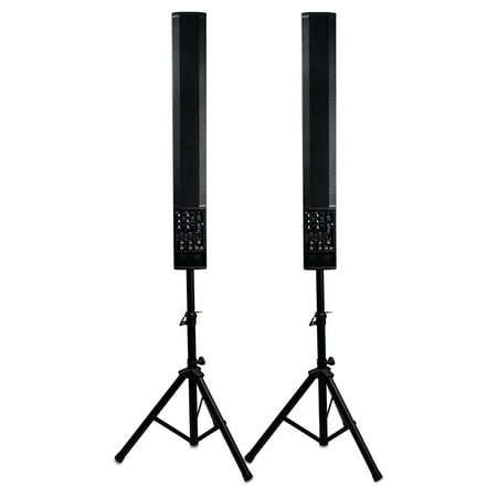 Sound Town Pair of Powered 6 x 5 Inches Column Speakers Line Array System with Speaker Stands for Live Music, House of Worship, Meeting Rooms, Restaurants