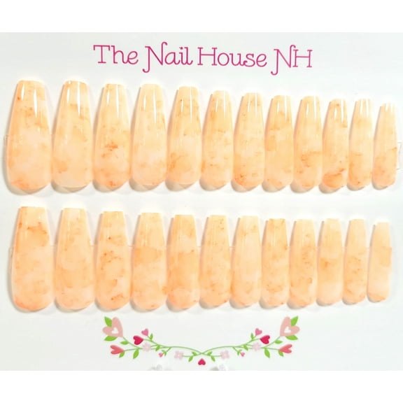 Fresh Apricots For The Love Of Speckle Glossy Long Coffin Press On Nails - 24 Pieces - Artificial Nail Kit