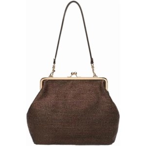 Kiss-lock Bag for Women Large Woven Purse Retro Top Handle Handbag Kiss Clasp Shoulder Bag Tote Purse Satchel