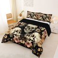 thumbnail image 2 of Castle Fairy Vintage Floral Skull Wreath King Size Comforter Sets 3pcs,Botanical Wildflower Comforters King Size,Beige Brown Blacks,1 Comforter and 2 Pillowcases,Black Reversible, 2 of 6