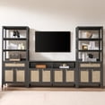 thumbnail image 6 of SICOTAS 68.5" Tall Rattan Bookshelf Set of 3 with Large Drawer & 2 Doors, Boho 5-Tier Bookcase with Adjustable Shelf, Display Storage Shelves for Living Room, Home Office, Black Oak, 6 of 9