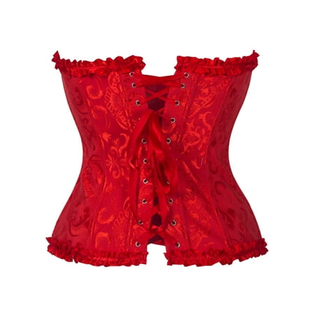 LELINTA Sexy Women s Satin Lace up Overbust Corset Plus Size Waist Training Corsets Bustier Top Corselet + G-string