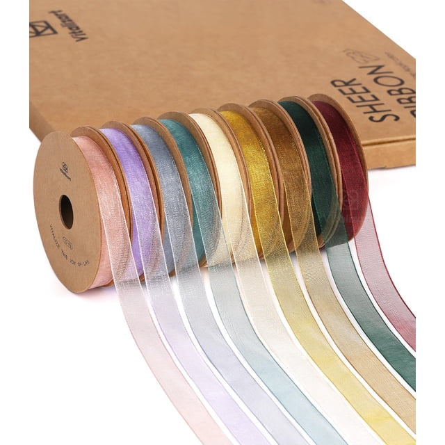 Juego de cintas de organza Vitalizart, 9 rollos, 1 cm x 9 m, transparentes