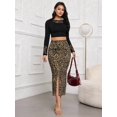 thumbnail image 6 of Women Leopard Print Slit Pencil Skirt Coffee Brown Casual Vacation, 6 of 30