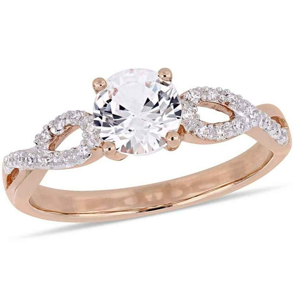 AMOUR 1 CT TGW Created White Sapphire and 1/10 CT TW Diamond Infinity Engagement Ring In 10K Rose Gold
