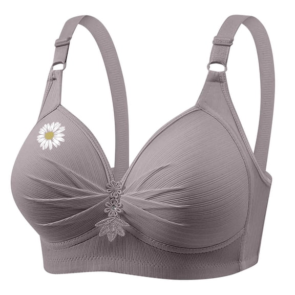 Longline Bras for Lady Padded Woman's Push up Bra Printing Gathered Large Size Daily Adjustable Strap Underwear Wireless Everyday Ruched Brassiere Gray 3XL