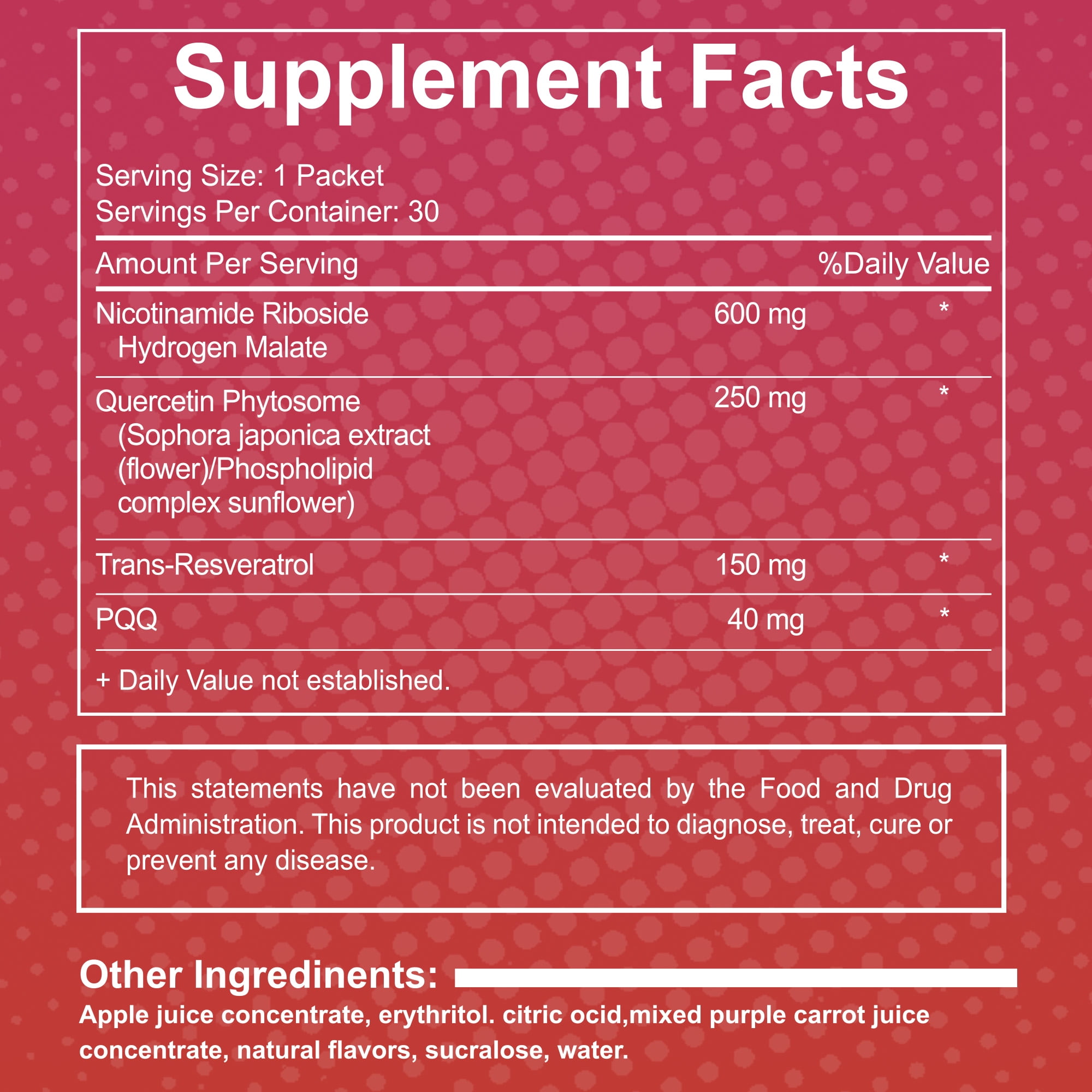 30Pcs DEZEN NAD+ 1000mg Liquid Sachet, NAD Nicotinamide Riboside Resveratrol Supplements, Berry Flavor For Anti-Aging, Energy & Focus