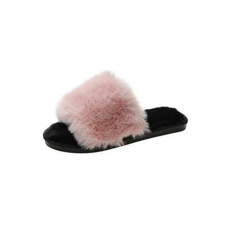 

Fangasis Women s Cozy Fuzzy Slippers Open Toe Comfort Fluffy Slides Indoor Breathable Soft Lining Winter Slipper Pink 7-7.5