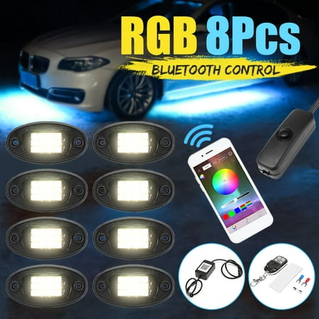 8pcs Wireless Car Atmosphere light Waterproof Colorful RGB LED Rock Light bluetooth APP Control Car Under Body Lamp BulbFor Off-road Truck SUV