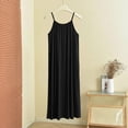 thumbnail image 5 of Women's Solid Color Crew Neck Spaghetti Strap Mini Nightgown, Loose Sleeveless Casual Home Sleep Slip Dress Black XXL(XXL), 5 of 8