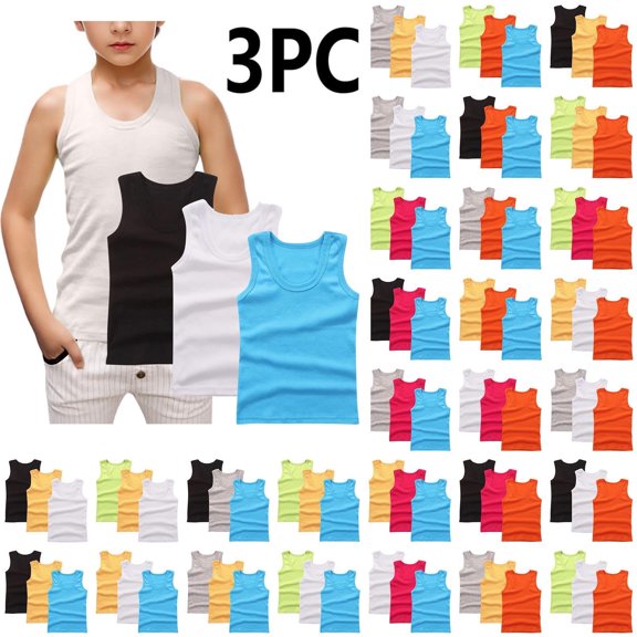 Crunowin Boys And Girls Summer Tank Tops, 3-Pack Solid Color Soft Cotton Round Neck Breathable Casual Kids Vest Size 7 Blue