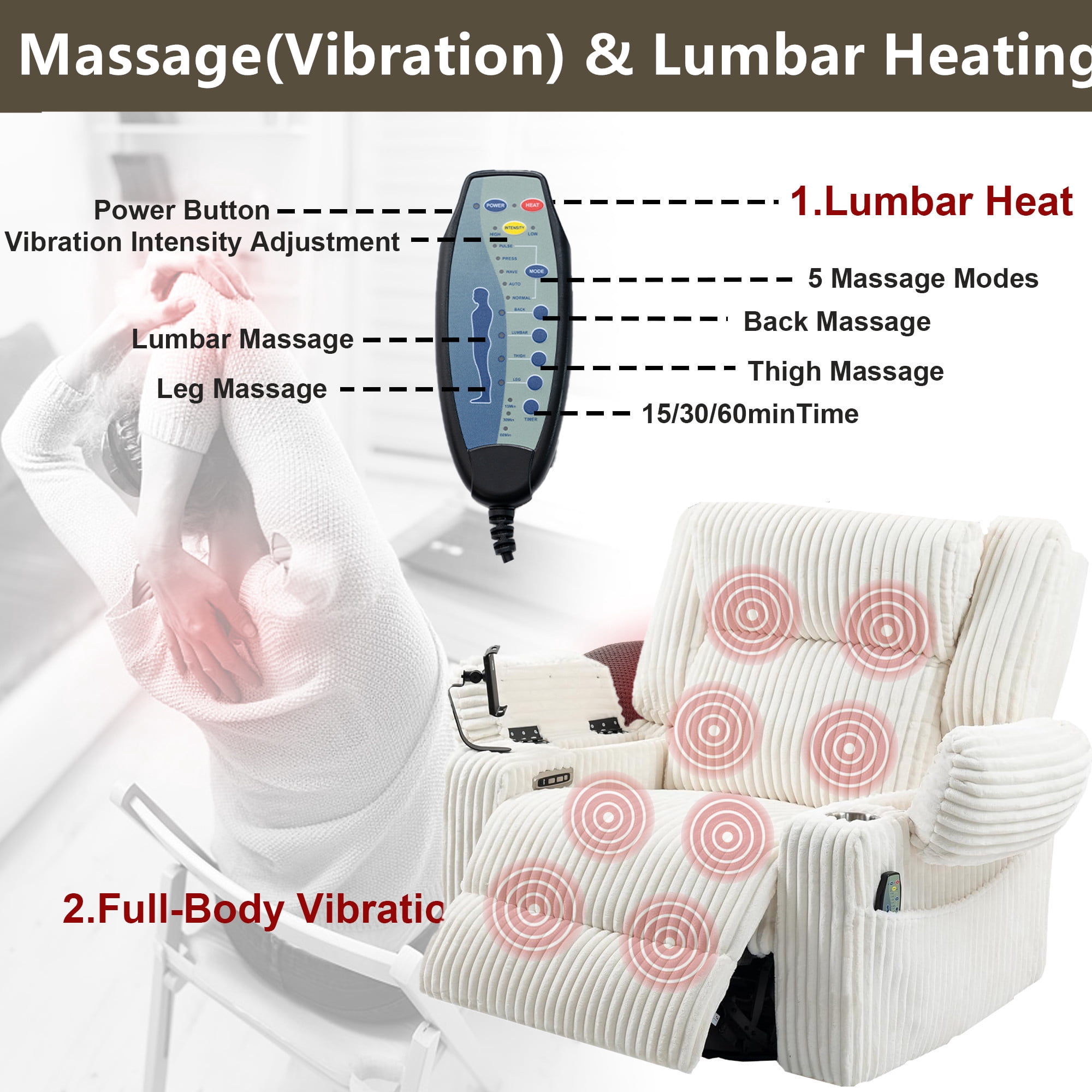 LITVZ Power Oversized Swivel Rocker Recliner with Adjustable Headrest, Dual Motor Glider Nursery Rocking Chair with Vibration Heat, USB A&C Ports, Armrest Storage, Cup Holder for Adults