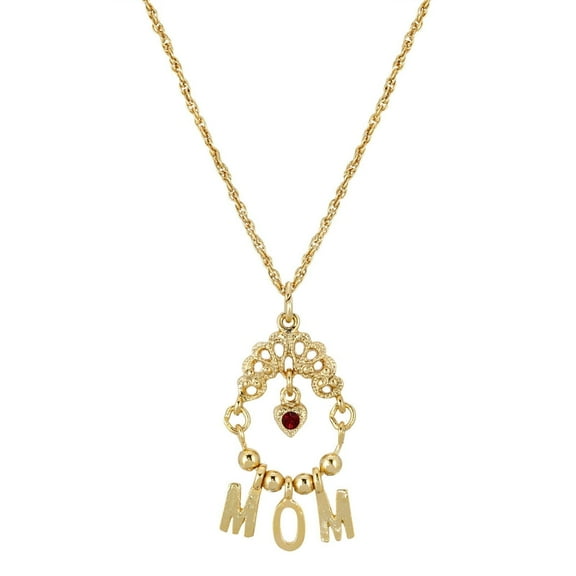1928 Jewelry Siam Red Crystal Heart Charm Mom Pendant Necklace For Women 18 Inch