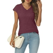SUNBS Womens Casual V Neck Shirts Basic Plain T Shirts Cute Tops for Women Summer Clothes