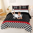 thumbnail image 3 of Erosebridal Racing Flag Full Size Comforter Sets for Kids Boys, Monogrammed H Bedding Sets, Black Reversible 3-Piece, 1 Comforter and 2 Pillowcases, 3 of 6