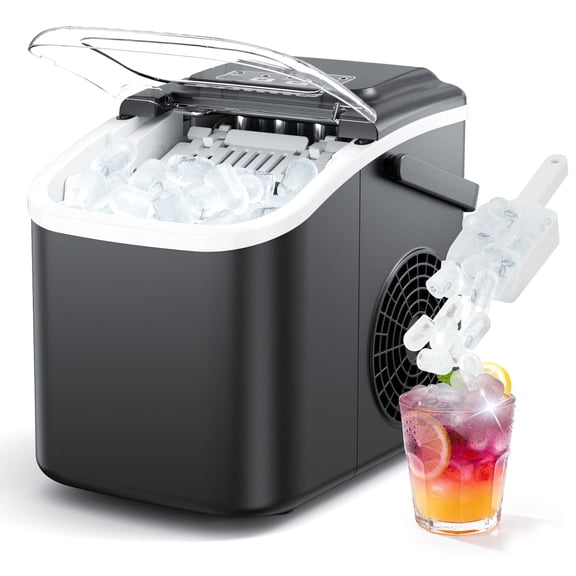 Countertop Ice Maker Machine with Handle, Portable Ice Maker Produces 26Lbs/24H, 8 Bullet Ice Cubes Ready in 6 Mins