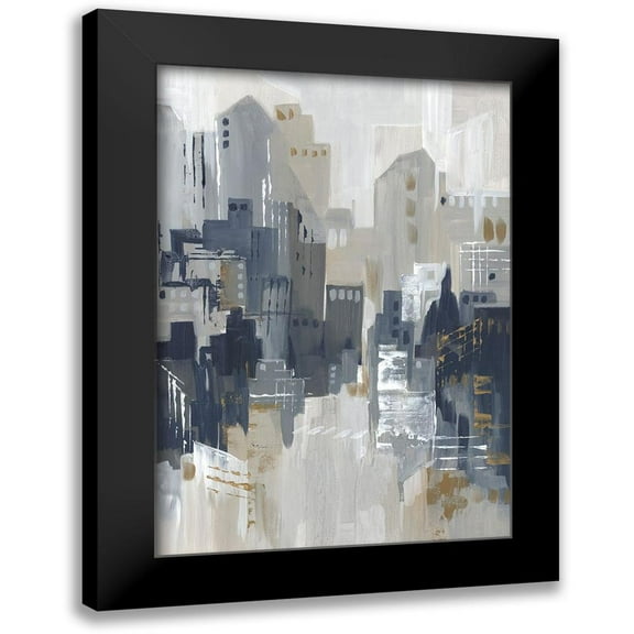 Lera 11x14 Black Modern Framed Museum Art Print Titled - Indigo City I