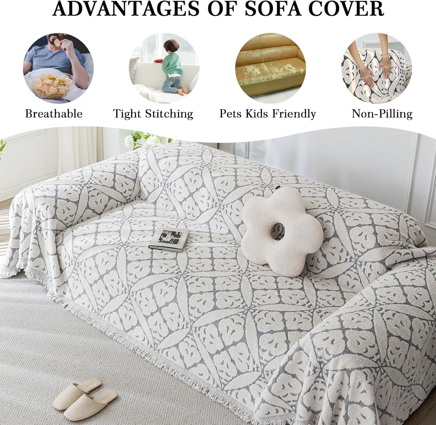 TOPCHANCES Chenille Couch Cover Sofa Slipcovers Towel Cover Couch Furniture Pet Protector Throws Blanket  (180*260cm, Grey)