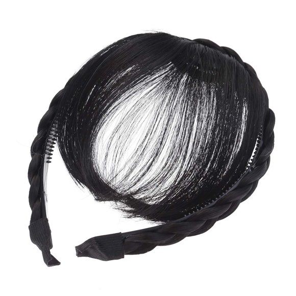 Flequillo de pelo frontal, extensiones de cabello con flecos, pelucas sintéticas, diadema para mujeres y niñas (negro)