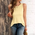 thumbnail image 4 of Women's Criss Cross Tank Top Eyelet Embroidery Cut Out Crew Neck Sleeveless Blouse Yellow L, 4 of 8