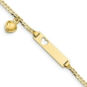 Avariah Solid 10k Yellow Gold Flat Curb Link ID Bracelet w/dangling heart - 6"