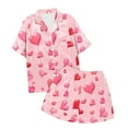 thumbnail image 3 of Toddler Satin Pajama Set Heart Print Short Sleeve Button-Down Top Shorts Girl Summer Pajamas Girls PJS Size 3T, 3 of 3