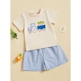thumbnail image 4 of Jaweiwi Toddler Baby  Easter Clothes Set 6 12 18 24Months 2T 3T 4T Kids Summer Outfit Short Sleeve Round Neck Tractor Carrot Embroidery Tops Elastic Waistband Plaid Shorts, 4 of 9