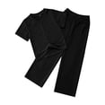 thumbnail image 3 of inlzdz Kids Girls Solid color Short Sleeve Irregular Hem T-shirt with Loose Pants Casual Sport Black 110/1, 3 of 7