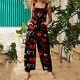 thumbnail image 3 of Fgvctg Womens Valentine's Day Jumpsuits Sleeveless Date Night Spaghetti Straps Overalls Dressy Wide Leg Pant Love Heart Graphic Bib Overalls Rompers Sprimg Pant With Pockets Wine L, 3 of 7