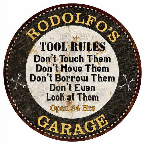 RODOLFO'S Garage Rules 12" Round Metal Sign Garage Bar Wall Décor 200120013433