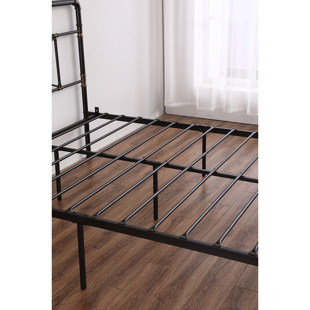 Kepooman Single-layer Black Metal Double Bed Cross Design with Bed Foot Full black, 63.80"L x 20.87"W x 5.51"H, Queen Kepooman Single-layer Black Metal Double Bed Cross Design with Bed Foot Full black, 63.80"L x 20.87"W x 5.51"H, Queen